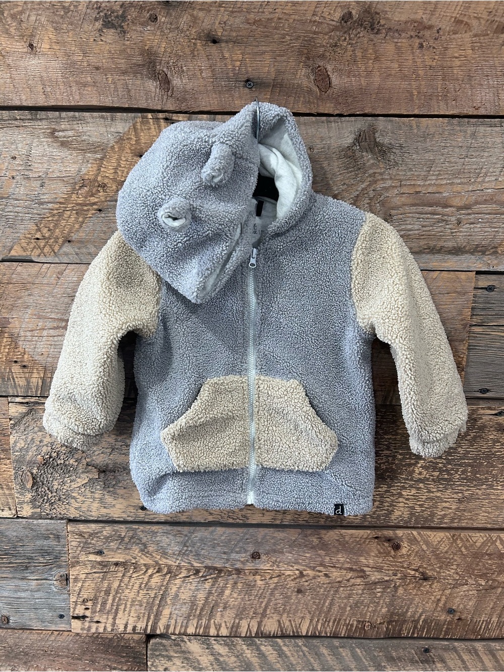 deux par deux Two-Tone Sherpa Zip Hoodie in Gray & Cream